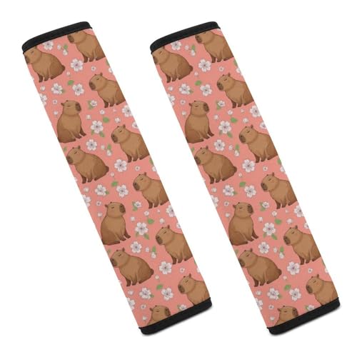 Universal Soft and Comfortable Car Seat Belt Pad for Adult Use, Most Cars, 1 Pair Pink Capybara Animal Automotive Seat Belt Protector Shock Absorption - color: Pattern 533