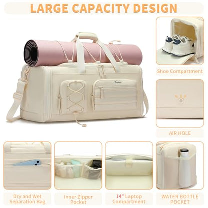 Bosstin Gym Bag for Women & Men, 45L Travel Duffle Sports Duffel Bag Gym Weekender Overnight Backpack with Shoe Compartment (4Beige) - color: 4Beige