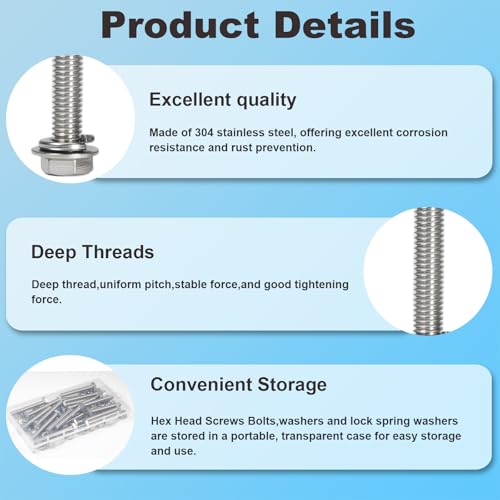 MroMax 5 Sets 5/16-18 x 5" Hex Head Screw Bolt, Nuts, Flat Washer & Spring Lock Washers Kits,Fully Threaded, Stainless Steel 18-8（304）, Bright Finish - size: 5/16-18 x 5" (5 Sets)