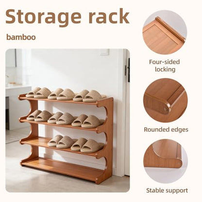 Shoe Rack,Small 4 Tier Shoe Organizer Storage Shelf,Bamboo Narrow Shoe Closet,Small Space Shoe Rack,for Entryway Closet 26.77×7.48×19.3inch - size: 4 Tier-26.77" Wide