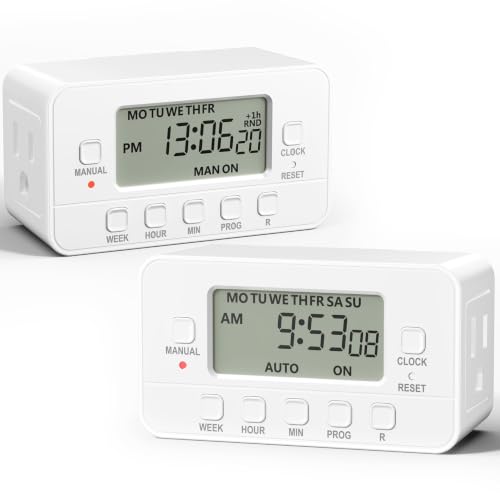 BN-LINK 7-Day Heavy Duty Digital Timer with Dual Outlet, LCD Display, 3-Prong Programmable Design, for Lights, Fans, Coffee Machine, Home, Office, Indoor Use, 125V 15A 1875W, 2 Pack | in Timer, 8 ON/OFF Programs, 3 Prong Dual Outlets for Lamps, Fans, Coff