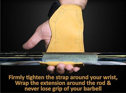 Leather Weightlifting Grips - Double Layer Leather Weight Lifting Grips for Powerlifting - Neoprene Padded Weight Lifting wrist Straps Gym with Metal Hooks - Deadlift Straps