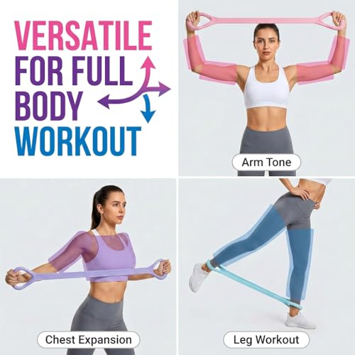 3 Pcs Figure 8 Resistance Bands for Women Men, 8 Shaped Resistance Rubber Band for Arms, Back, Shoulder Stretch with Handles, Not Break, Portable, Pink&Purple&Blue,25LB