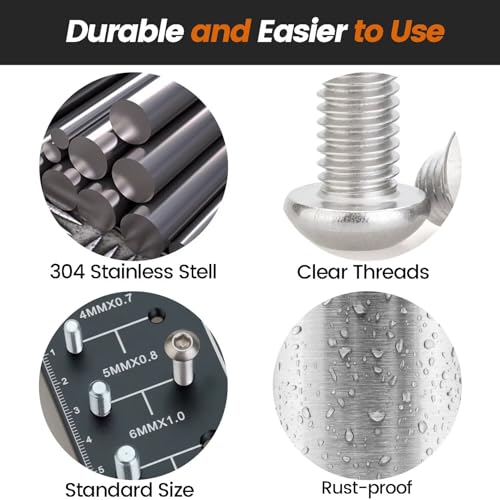 M2.5 x 6mm 100 Pcs Button Head Socket Cap Screws, 304 Stainless Steel (18-8), Fully Threaded, Bright Finish, Allen Hex Drive, Includes Hex Wrench, for Furniture, DIY, 3D Printing - size: M2.5 x 6mm-100 PCS