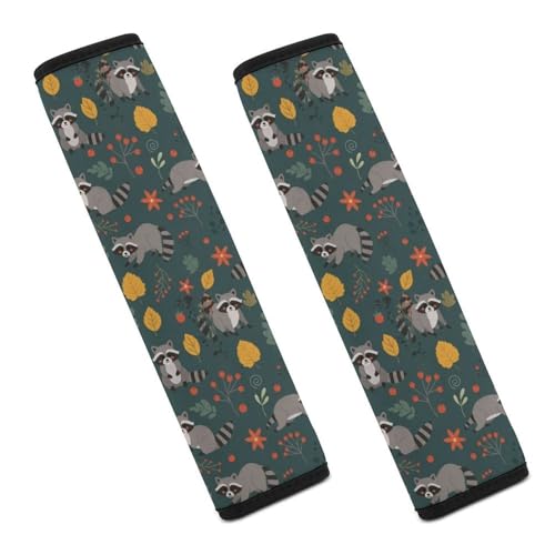 1 Pair Universal Soft and Comfortable Seat Belt Shoulder Pad for Adult Use, Stroller Pushchair High Chair, Cartoon Raccoon Floral Print Animal Navy Neck Strap Covers, Anti-Slip Pad - color: Pattern 799
