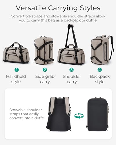 BAGSMART 4-IN-1 Gym Bag for Women Men, TSA Duffle Bag for Travel | With Shoe Compartment & Wet Pocket, 22L/30L/38L Tactical Backpack with 40oz Water Bottle Holder, Lightweight, Water-resistant - color: Greenish Gray