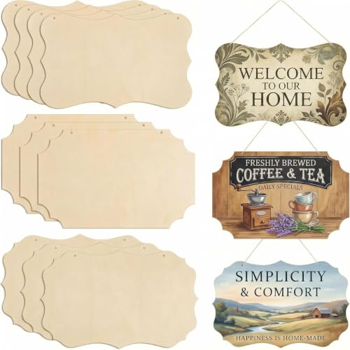 Patelai 10 Pcs Unfinished Hanging Wood Sign 9.8 x 3.9 Inch Rectangle Blank Wooden Plaque Blank Hanging Wooden Slices Banners with Ropes for Painting Writing DIY Home Crafts (3 Styles) - style: 3 Styles