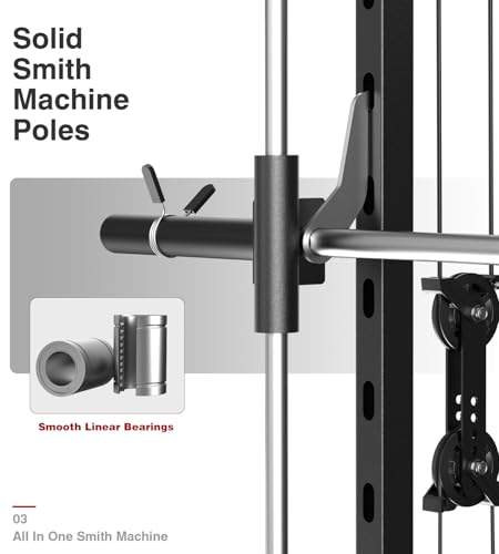DONOW Smith Machine with Weight Stacks Home Gym System Cable Crossover | Multi Function, All in One, Heavy Duty, Lat Pulldown Bench, Hip Thrust Attachment, Smooth Smith Bar and Cable System - color: Standard Weight