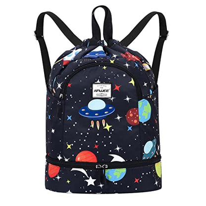 Dry Wet Drawstring Backpack with Shoe Compartment for Women Adjustable Gym Bag - color: Universe