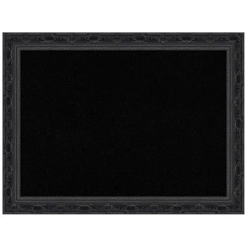 Amanti Art Black Cork Board for Wall, 24x32 Vision Board with Black Frame, Medium Corkboard Office Decor for Home Organization, Traditional Corkboard Pinboard to Display Items for Home Organization - color: Filigree Gloss Black, size: 32" x 24"