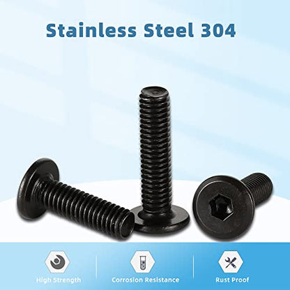 1/4-20 x 1/2" Flat Head Socket Head Screw Furniture Bolts Countersunk Connector Screws, Stainless Steel 18-8 (304), Black Oxide, Fully Threaded, 25 PCS - size: 1/4-20 x 1/2"