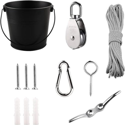 FUQUN Treehouse Pulley System with Bucket Cable - Kids Playhouse & Pirate Ship Accessories for Outdoor Play, Heavy-Duty Climbing Bucket (Black) - size: Black1 | 1 set