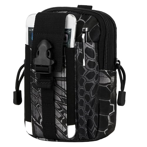 Tactical Molle Pouch Compact Utility Waist Bag Phone Holster Holder for 4.7"-6.9" iPhone 15 Pro Max/15 Pro/14 Plus/14 Pro Max/14/13 Pro Max/13 Pro/12 Pro Max/11 Pro Max - color: Black Serpentine