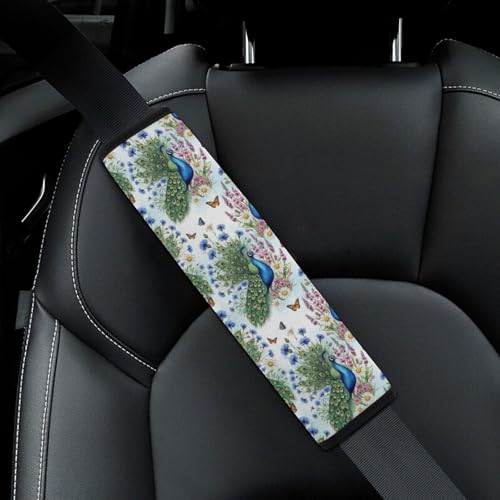Universal Soft and Comfortable Seat Belt Shoulder Pad for Adult Use, Most Cars, 1 Pair Painting Feather Royal Peacock Bird Harness Pads Strap Anti-Slip Pad - color: Pattern 115