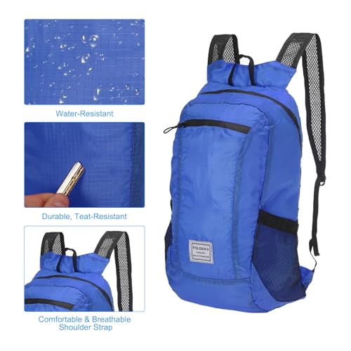 Hiking Backpack, 15L-20L Packable Lightweight Backpack Daypack Foldable Outdoor Climbing Cycling Backpacking Shoulder Bag for Men Women, Blue