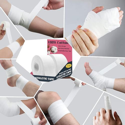 Athletic Tape 2 Pack White Sports Tape Athletic Strong-Breathable-Easy Tear-No Sticky Residue Wrist Ankle Tape for Lacrosse Boxing Gymnastics Climbing Soccer Hockey Bat Injuries Medical - style: Athletic Tape 2 Rolls （White）