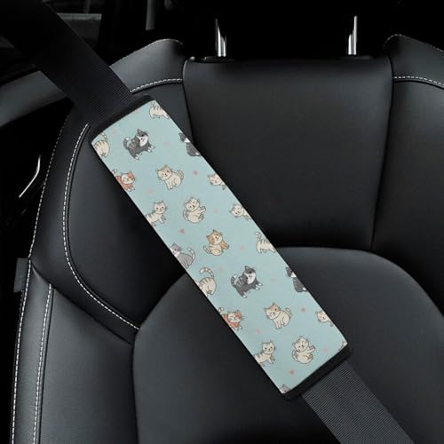 2 Pack Cute Cat Heart Blue Car Seat Belt Pad Breathable Shoulder Harness Cover for Adult Use, Stroller Pushchair High Chair, Pressure Relief - color: Pattern 265