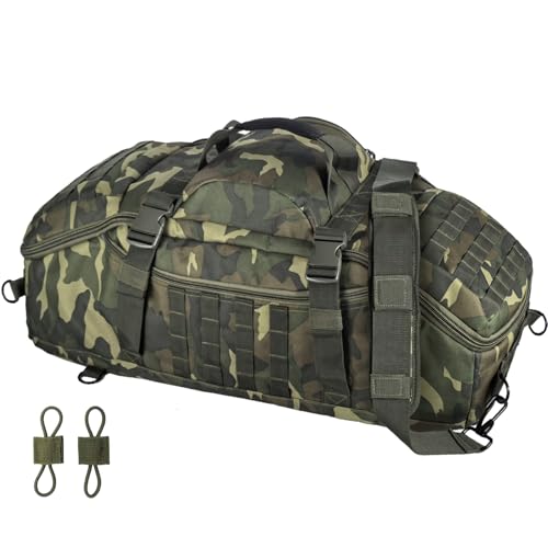 65L Large Travel Duffle Bag Military Tactical Backpack, Army Assault Pack 3 Day Bug Out Bag Rucksack for Outdoor Sport Hiking Camping with Molle System, Woodland - color: US Woodland, size: 65L