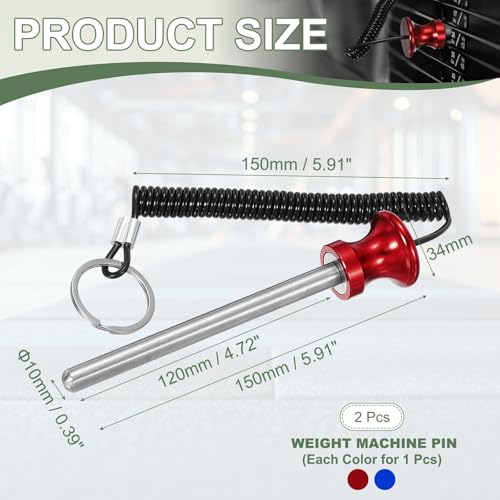 Weight Stack Pin, Weight Gym Pin Strength Training Equipment Replacement with Pull Rope for Commercial Home - color: Blue/Red, size: 0.4 x 4.7 Inch
