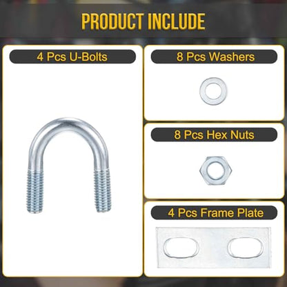 DTGN M8x22x45mm U Bolts Round Kit - 4Set - Carbon Steel U-Bolt Kit with Nuts, Washers, Frame Plate - Good for Pipe, Trailer, Automotive, Leaf Spring Fastener - size: M8x22x45mm