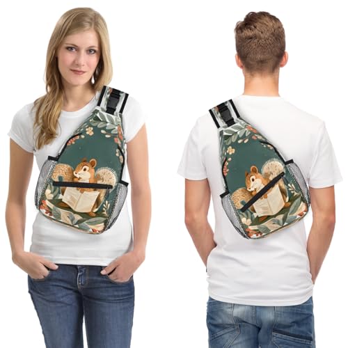 Squirrels Sling Bags for Women Men, Waterproof Crossbody Sling Backpack Travel Outdoor Sports Chest Bag - color: Green