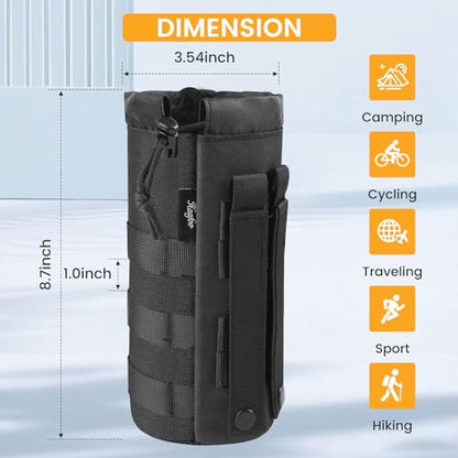 Molle Water Bottle Holder, Upgraded 1000D Nylon Tactical Molle Water Bottle Pouch, Sports Water Bottle Bag Bottom Mesh Lining Hydration Carrier for Camping, Climbing, Hiking and Travelling - color: Black-2pack