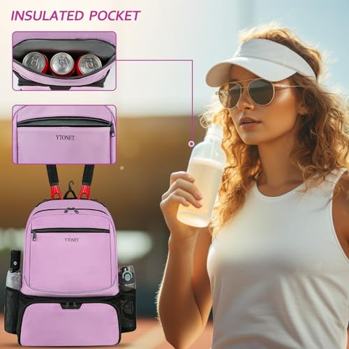 Ytonet Tennis Bag Tennis Backpack for Women Men 2 Rackets | Insulated Pocket and Ventilated Shoe Compartment, Gym Bags with Fence Hook for Pickleball and Badminton Rackets - color: Purple