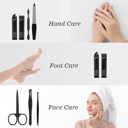 Manicure Pedicure Set Personal Care Nail Clipper Kit 7 PCS Manicure and Pedicure Kit Nail Care Kit for Men Suitable for Travel(Black) Present for Men Husband Boyfriend Parent - color: black