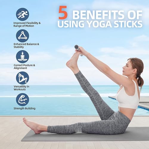 Pongnas Stretching Stick with 4 Steel Rods Non Slip Ergonomic Handles Pilates Balance Pole for Flexibility Training Shoulder Mobility Strength Home Gym Workouts
