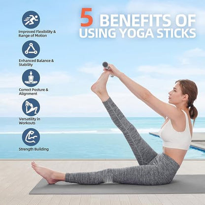 Multifunctional Yoga Stick, Steel Bar with Non Slip Silicone Handles for Stretching and Balance Workouts, Shoulder Mobility Enhancement and Posture Holding for Yoga and Fitness