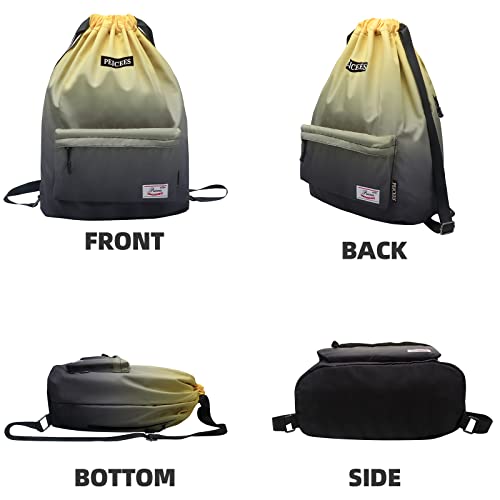 Peicees Waterproof Drawstring Sport Bag Lightweight Sackpack Backpack for Men and Women | Waterproof - color: Y_black Yellow