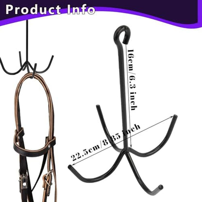 Tack Hooks for Barn 4 Prong Equestrian Gear Organizer Rack | 2 Pieces Tack Hangers for Workshop Garage Utility Room Stable Barn Trailer Stall Fence Rail