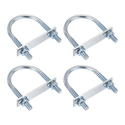 DTGN M10x65x110mm U Bolts Round Kit - 4Set - Carbon Steel U-Bolt Kit with Nuts, Washers, Frame Plate - Good for Pipe, Trailer, Automotive, Leaf Spring Fastener - size: M10x65x110mm