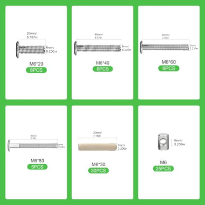 25 Set Crib Screws Set,Bed Frame Bolts, Nuts and Wooden Dowel Pins Kit,Hex Socket Cap Furniture Screws&Barrel Nuts for Beds Furniture Headboards Crib Hardware Replacement Kit, M6x20/40/60/80mm Wrench - size: Silver-M6x20/40/60/80mm-25 Sets