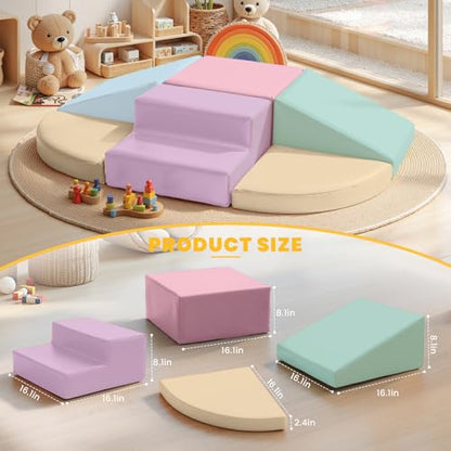Hoohtoot Foam Climbing Blocks for Kids: 6-Piece Soft PU Leather Set - Indoor Climbing and Crawling Toys Play Gym - Kids Learning Play Structure for Preschool - style: Yellow/Pink