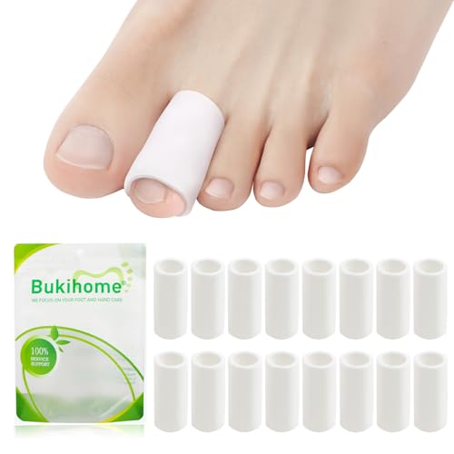 Bukihome Toe Protectors, Toe Tube Pads for Pain Relief with 16 Pack, White | Silicone Gel Toe Sleeves for Hammer Toes, Corns, Calluses, Blisters - color: White, size: Medium Size
