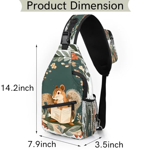 Squirrels Sling Bags for Women Men, Waterproof Crossbody Sling Backpack Travel Outdoor Sports Chest Bag - color: Green
