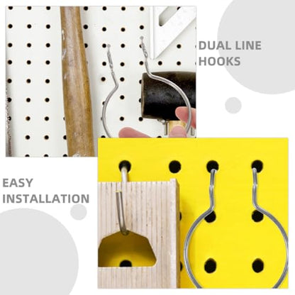 8pcs Heavy Duty Metal Pegboard Hooks, Dual Wire Pegboard Tool Holders for Garage and Workshop, Silver Industrial Hardware Hanging Board Accessories