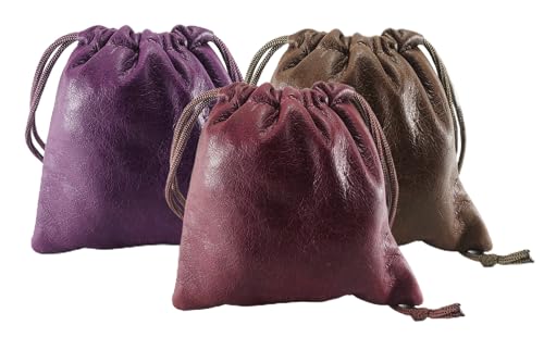 Pack of 3 Lambskin Leather Drawstrings Pouch: 11.5 cm X 11.5 cm (Assorted Pack of 3) - color: Assorted Pack of 3