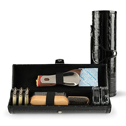 Stone and Clark Leather Shoe Shine Kit - 13 PCS Shoe Polish Kit for Complete Leather Boot Care, Compact & Travel Friendly - style: Textured Black Kit