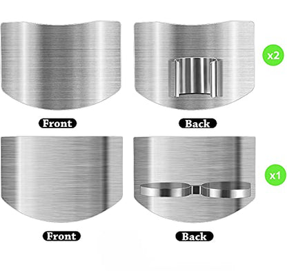 3Pcs Finger Guard for Cutting, 2 Styles, One & Double finger Kitchen Tool, Stainless Steel Knife Cutting Protector Cutting aid, Adjustable Hand Guard Protect Fingers, Avoid Knife Hurting - color: Silver 3