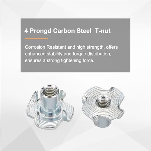 HARFINGTON M4x10mm T-Nuts 4 Pronged Tee Nut 0.57" x 0.39" Fully Thread Carbon Steel Inserts for Wood, Rock Climbing Holds, Cabinetry, Furniture 50pcs - size: M4x10mm