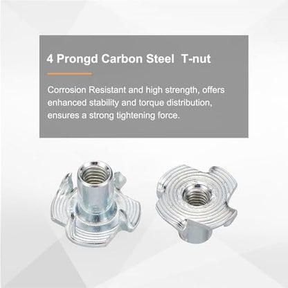 HARFINGTON M4x10mm T-Nuts 4 Pronged Tee Nut 0.57" x 0.39" Fully Thread Carbon Steel Inserts for Wood, Rock Climbing Holds, Cabinetry, Furniture 50pcs - size: M4x10mm