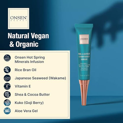 Onsen Secret Nail Care Kit - w/Cuticle Care Serum, Japanese Nail Buffer and Shine Kit - Strengthening & Shining - Spa-Quality Manicure - Organic Ingredients - Long-Lasting Shine - Easy & Safe - 1pk - size: Essential Nail Reboot Kit (Serum)