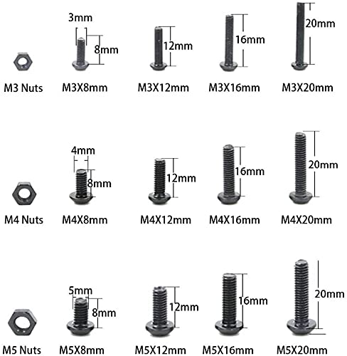 Hilitchi 460-Pcs M3 M4 M5 Button Head Hex Socket Head Cap Bolts Screws Nuts Assortment Kit - 10.9 Grade Alloy Steel - color: Button Head Hex Socket