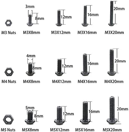 Hilitchi 460-Pcs M3 M4 M5 Button Head Hex Socket Head Cap Bolts Screws Nuts Assortment Kit - 10.9 Grade Alloy Steel - color: Button Head Hex Socket