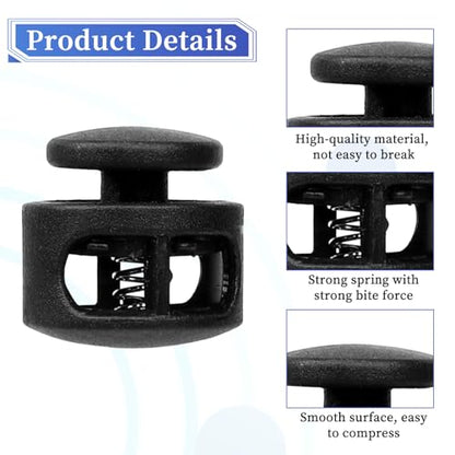 Giantree 12 Pack Spring Cord Lock, Double Hole Drawstring Stopper Fastener, Black Plastic Spring Cord Locks, for Drawstring Sweatpants Hat Hoodie String Clip Elastic Shoelace Lock Swim Goggles (12)