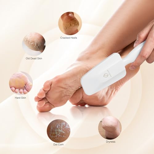 FERYES Glass Foot File Callus Remover - Long Handle Glass Foot Scrubber for Dead Skin, Cracked Heel Scraper Buffer - Professional Pedicure Tool for Smooth, Beautiful Feet - White - style: Single-sided nano glass