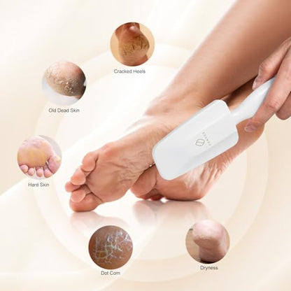 FERYES Glass Foot File Callus Remover - Long Handle Glass Foot Scrubber for Dead Skin, Cracked Heel Scraper Buffer - Professional Pedicure Tool for Smooth, Beautiful Feet - White - style: Single-sided nano glass