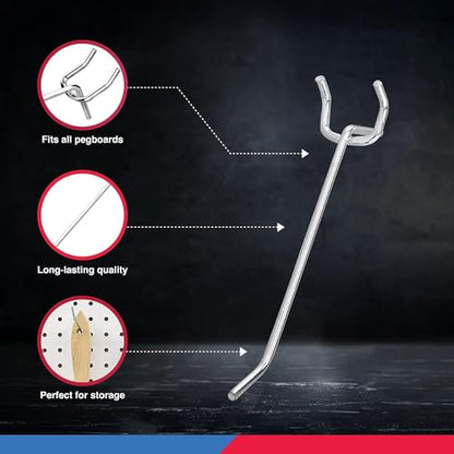 Neiko 53100A 4 Inch Heavy Duty Pegboard Hooks Kit, 50 Pack, 1/8" Peg Hooks for 1” Spaced Pegboards, Utility Hooks for Wall Organizing in Home or Garage - size: 4" Pegboard Hooks